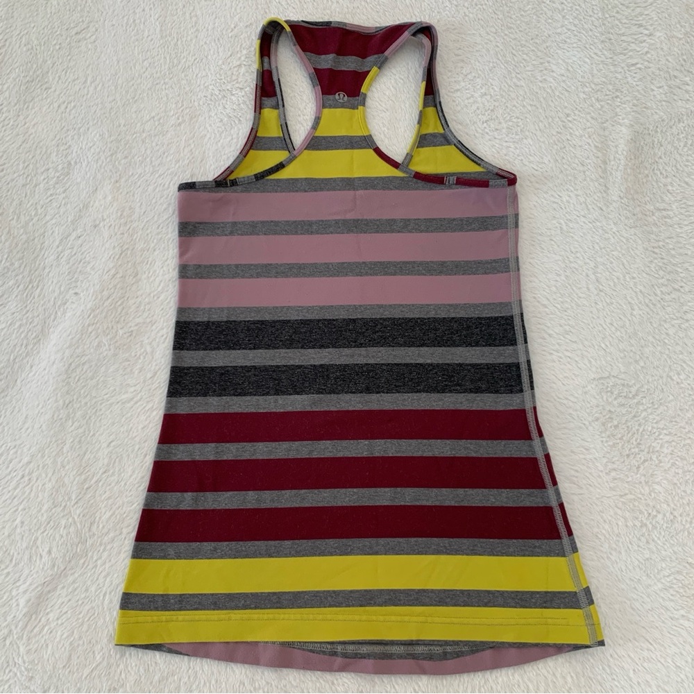 Women’s 2 LULULEMON Cool Racerback Luon Yoga Tank Top Triplet Twin Stripe - Picture 4 of 7